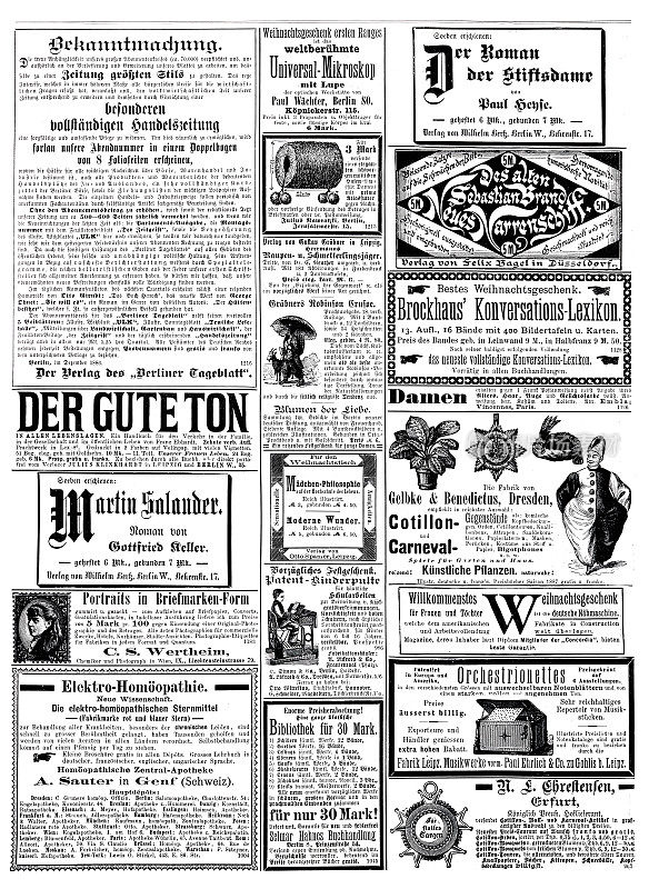 在1887年德国杂志上刊登的广告包括Der gute Ton